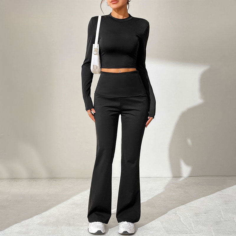 Damen Sportliches Set mit kombiniertem Cut-Out-Oberteil und weitem Hosenansatz EB