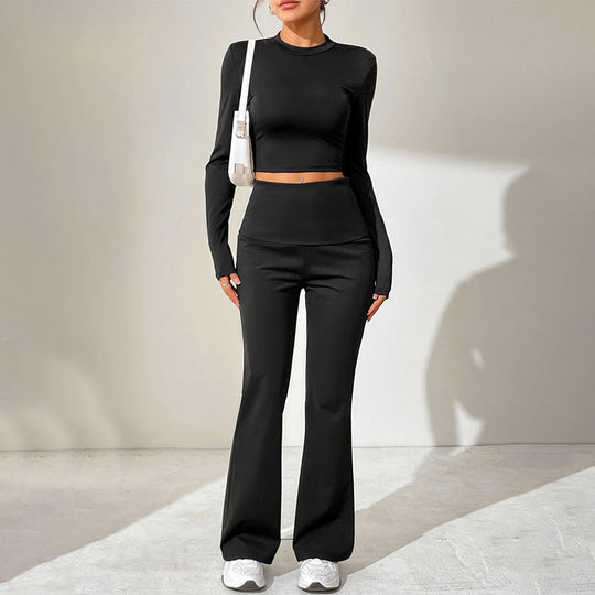 Damen Sportliches Set mit kombiniertem Cut-Out-Oberteil und weitem Hosenansatz EB