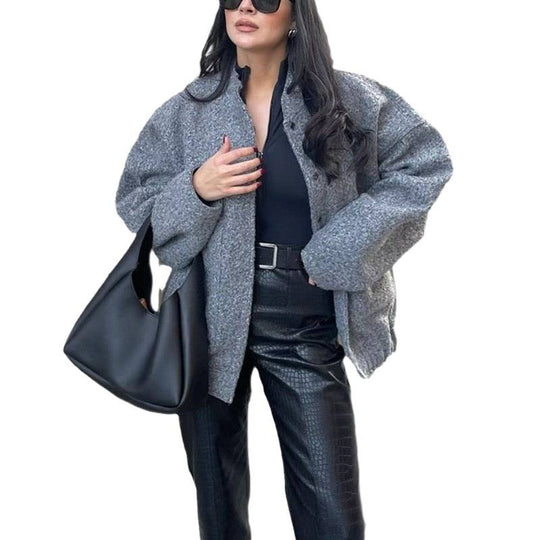 Damen Oversized Fleecejacke mit Knopfverschluss und seitlichen Taschen EB
