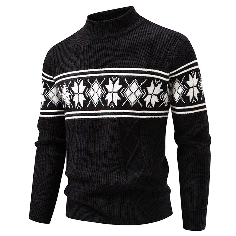 Herren nan Winter-Strukturpullover mit kurzem Stehkragen und Norwegermuster EB