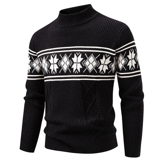 Herren nan Winter-Strukturpullover mit kurzem Stehkragen und Norwegermuster EB