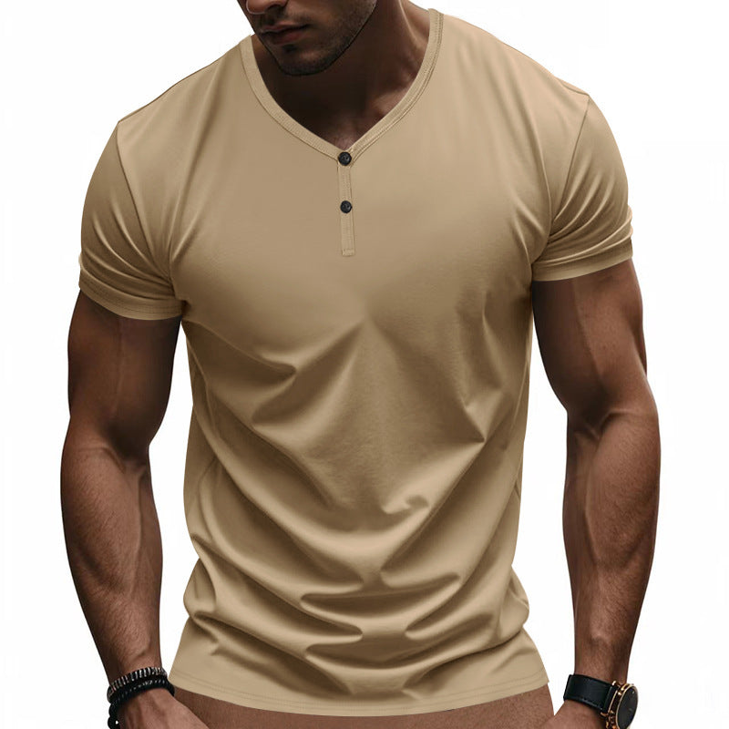 Herren Kurzarm Henley-T-Shirt mit strukturiertem V-Ausschnitt EB