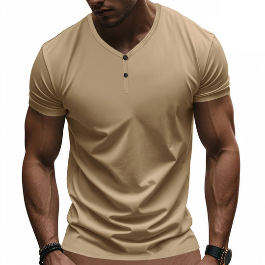Herren Kurzarm Henley-T-Shirt mit strukturiertem V-Ausschnitt EB