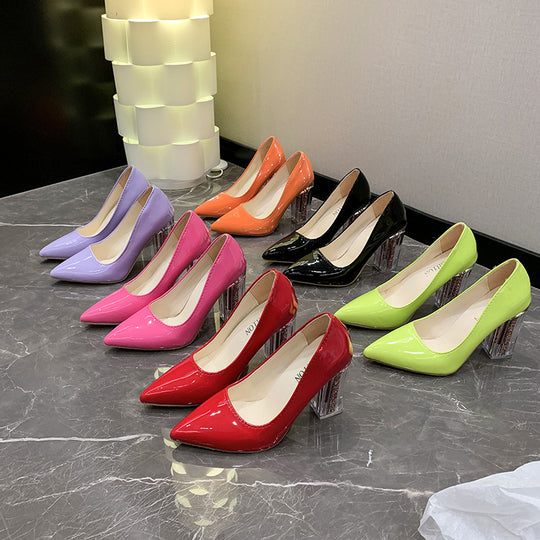 Damen Elegante High Heel Pumps mit transparentem Blockabsatz EB