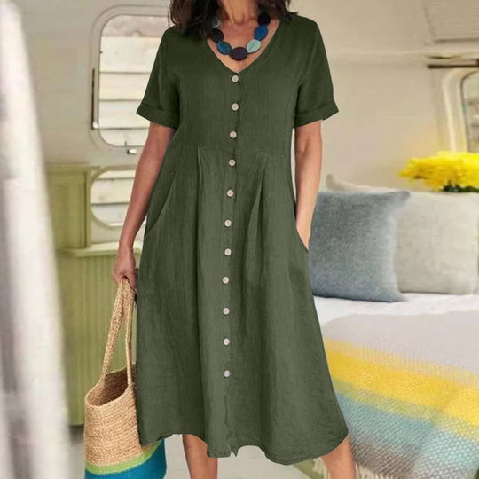 EB | Lockeres Kleid aus Baumwolle und Leinen mit hoher Taille