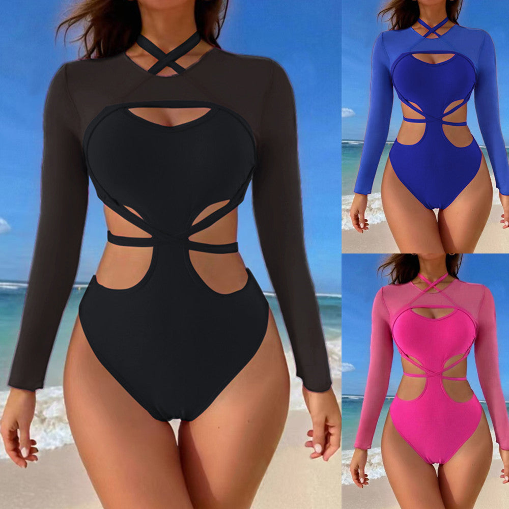 Damen Sportliches Tankini-Set mit transparentem Oberteil und modischem Schnitt EB