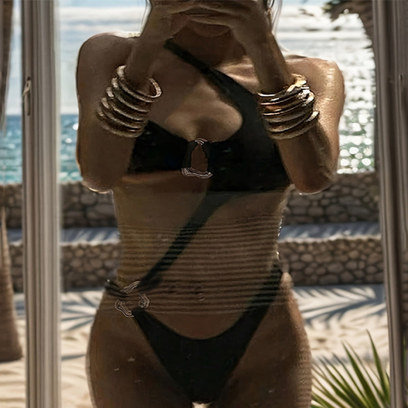 Damen asymmetrisches Bikini-Set mit raffinierten Schnallen EB