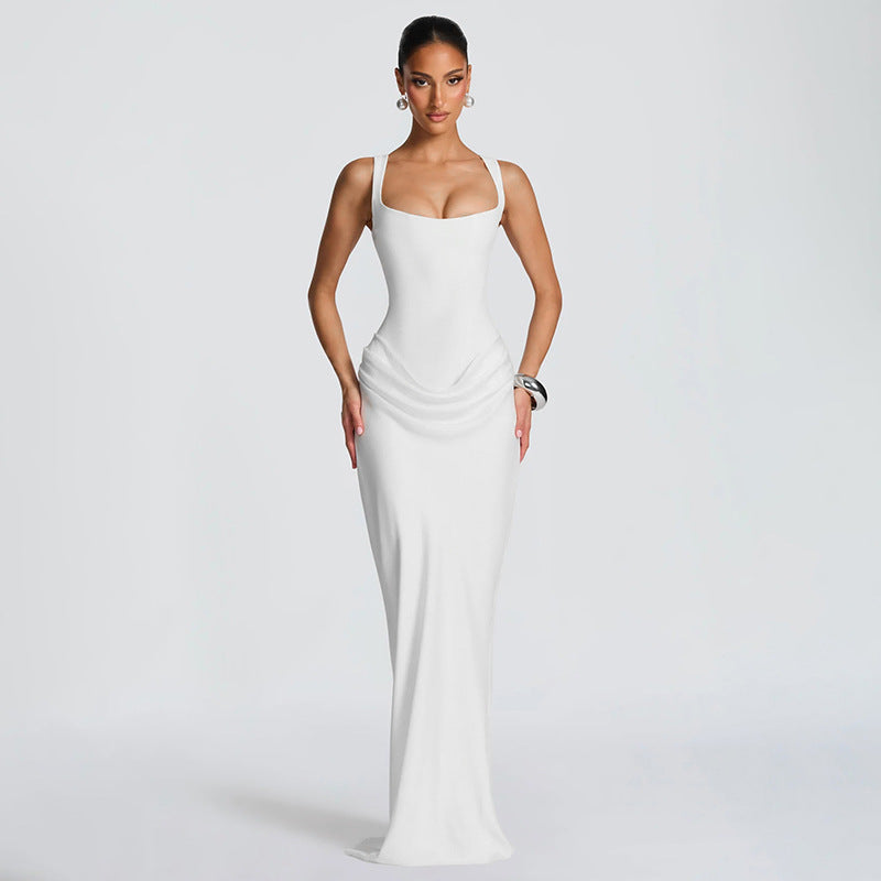 Damen figurbetontes Maxi-Kleid mit elegantem Drapierungsdesign EB