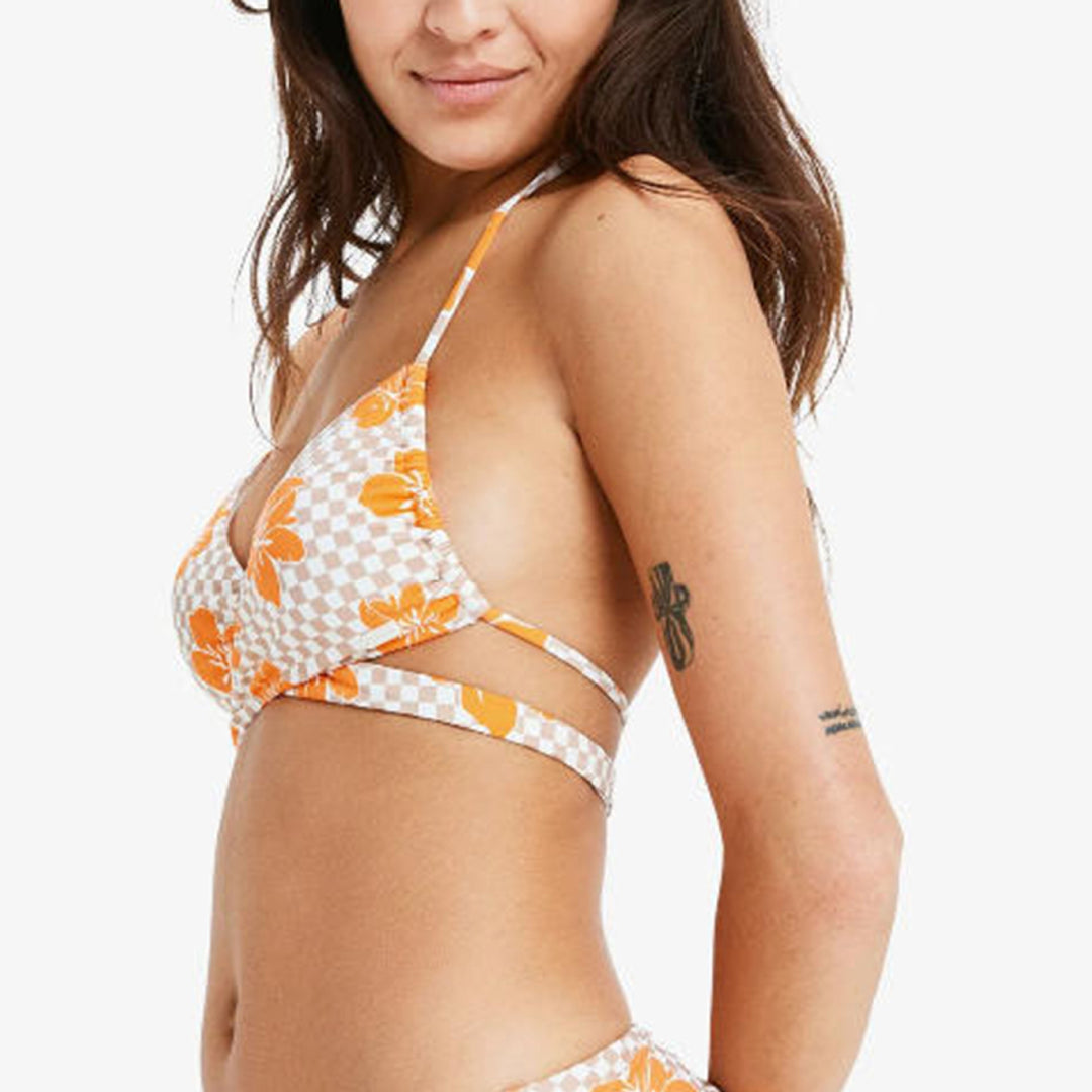 Damen Triangel-Bikini mit kreuzenden Trägern und Blumenmuster EB