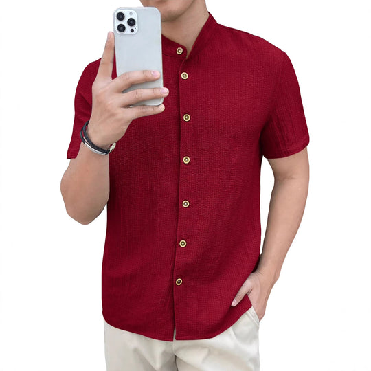 Herren nan leichtes Knitterstruktur-Überhemd mit umgeschlagenen Ärmeln entspannter Overshirt-Silhouette EB
