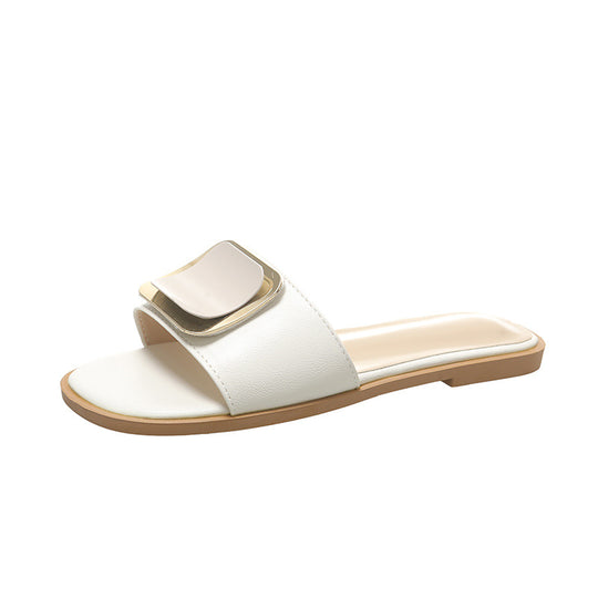 Damen Elegante Slipper mit glänzendem Schnallen-Detail EB