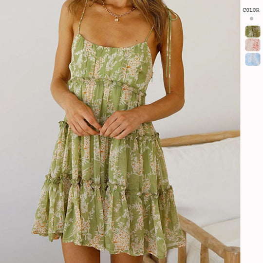 Damen Sommerliches Volantkleid mit feinem Blumendruck und verstellbaren Trägern EB