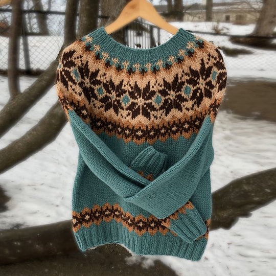 Damen nan Norwegerpullover aus Wollmix mit Rundhalsausschnitt und traditionellem Fair-Isle-Yoke EB