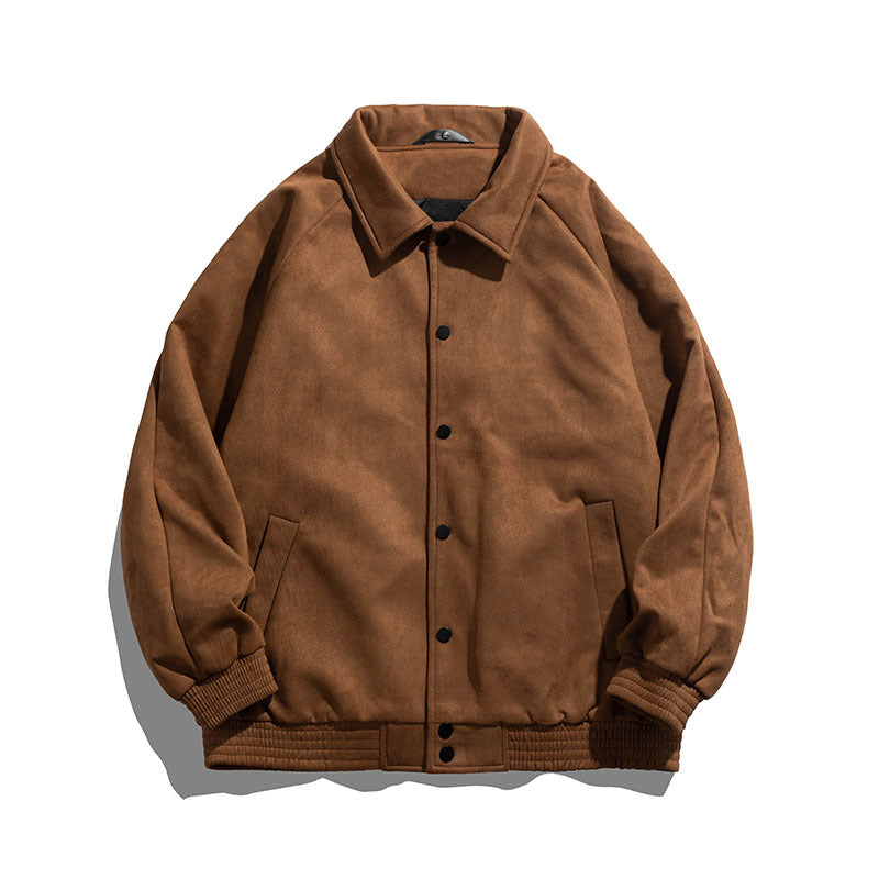 Unisex  oversized suede-effect bomber jacket with ribbed hem and snap front EB