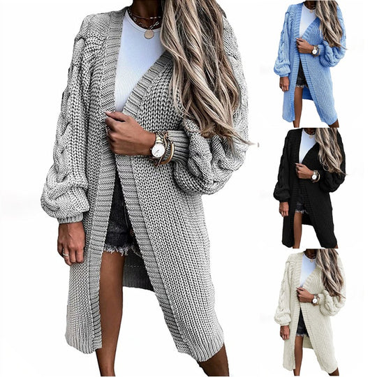 Damen Strickjacke mit voluminösen Ärmeln und modernem Lochmuster EB