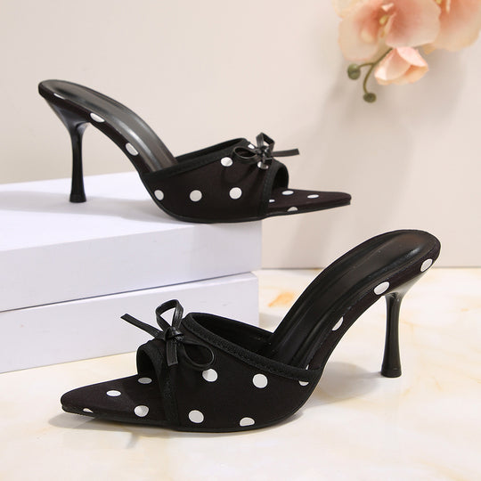 Damen elegante Slingback-Pantoletten mit Punkten und Schleifenakzent EB