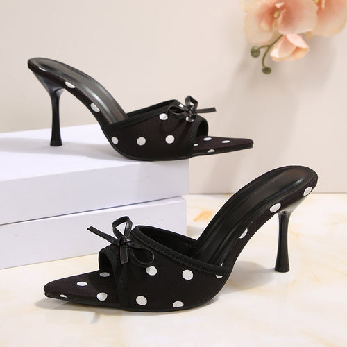 Damen elegante Slingback-Pantoletten mit Punkten und Schleifenakzent EB