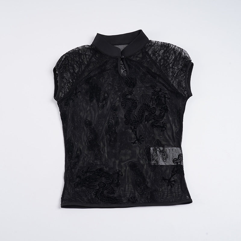 Damen extravagantes Spitzeoberteil mit grafischem Muster EB