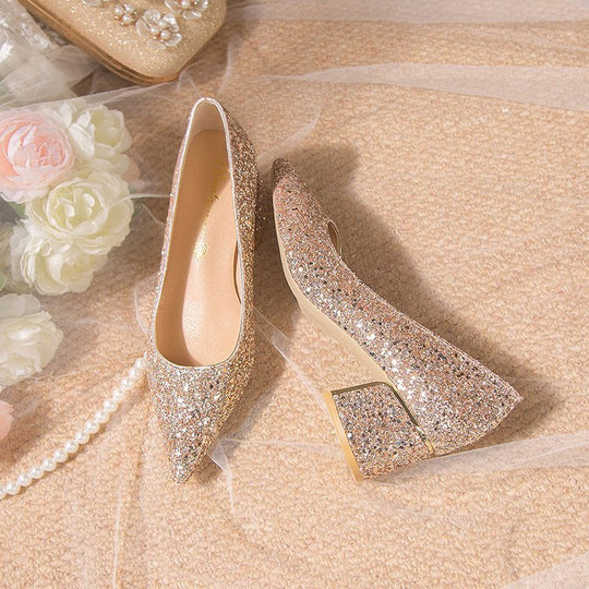 Damen Glitzernde Blockabsatz-Pumps mit funkelndem Design EB
