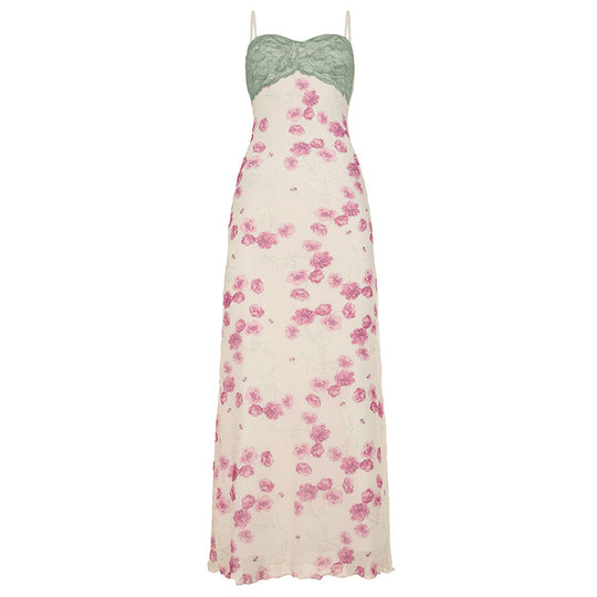 Damen Maxikleid mit floralem Spitzenoberteil und zarten Spaghettiträgern EB