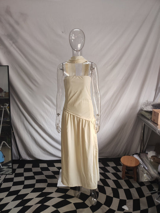 Damen Maxikleid mit schulterfreiem Design und dekorativem Wickelausschnitt EB