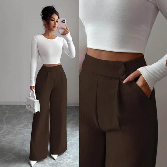 Damen Hoch taillierte, elegante und weiche Hose EB