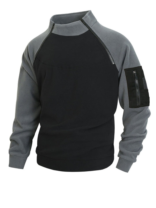 Herren nan technischer Fleece-Halbzip-Pullover mit asymmetrischen Schulterreißverschlüssen und Reißverschluss-Ärmeltasche EB