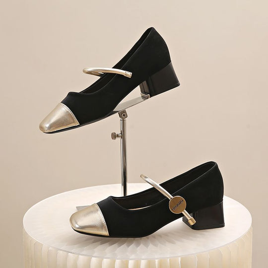 Damen Mary Jane Schuhe mit glänzendem Absatz EB