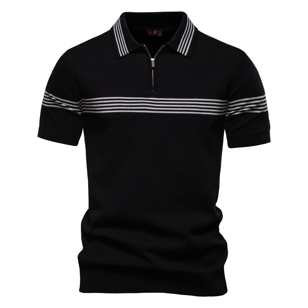 Herren Polo-Shirt mit elegantem Reißverschluss und sportlichem Streifenmuster EB