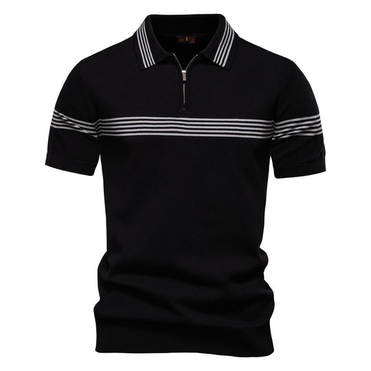 Herren Polo-Shirt mit elegantem Reißverschluss und sportlichem Streifenmuster EB