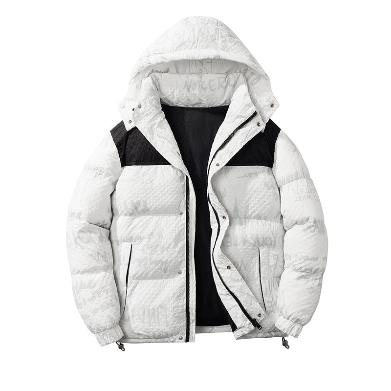 Herren modische Daunenjacke mit Kapuze und kontrastierenden Einsätzen EB