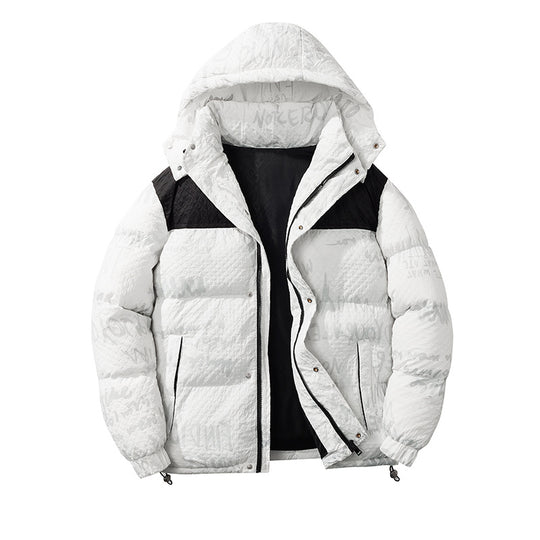 Herren modische Daunenjacke mit Kapuze und kontrastierenden Einsätzen EB