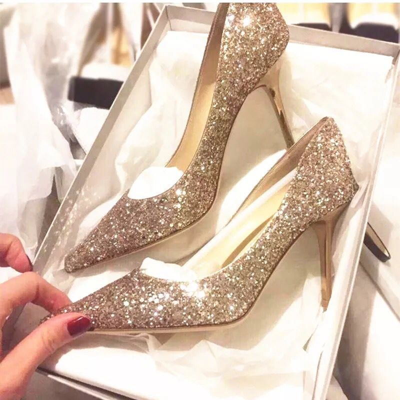 Damen glamouröse High-Heels mit funkelndem Obermaterial und Stiletto-Absatz EB