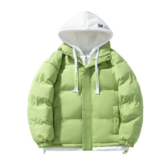 Unisex kurz geschnittene gesteppte Pufferjacke mit zweilagiger Kontrastkapuze EB