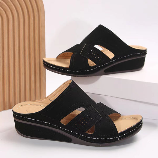 Damen Komfortable Wedge-Sandalen mit atmungsaktiven Riemen EB