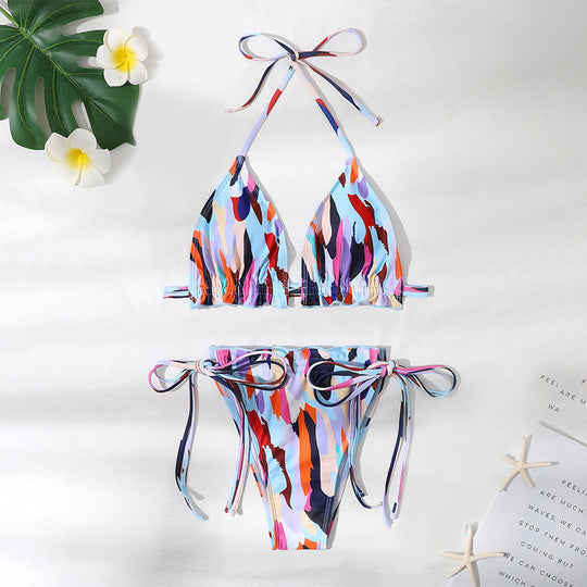Damen Raffinierter Bikini mit Rüschen und seitlichen Bindebändern EB