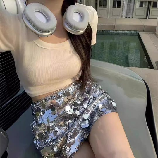 Damen Glitzernder Minirock mit Pailletten EB
