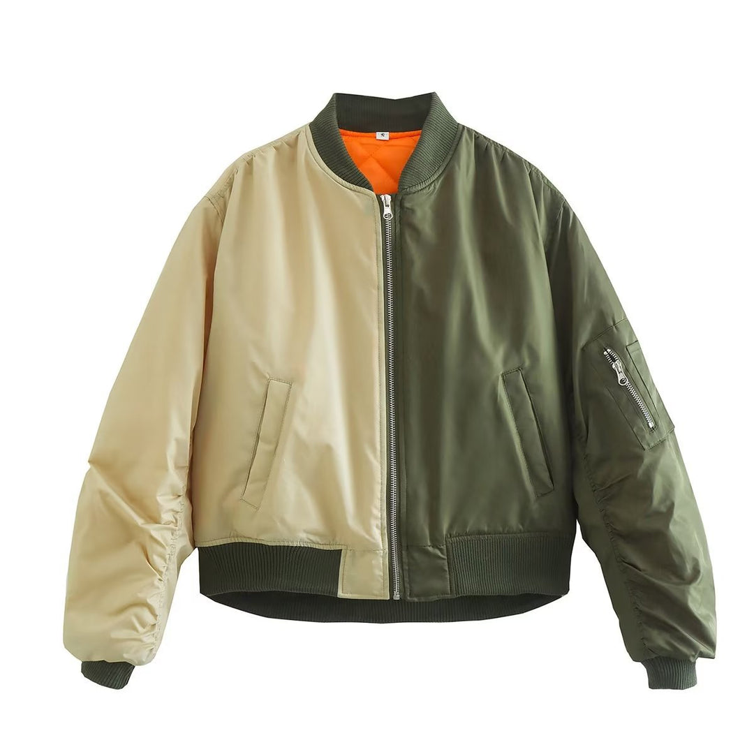Damen modische Bomberjacke mit verspieltem Patchwork-Design und praktischen Reißverschlusstaschen EB