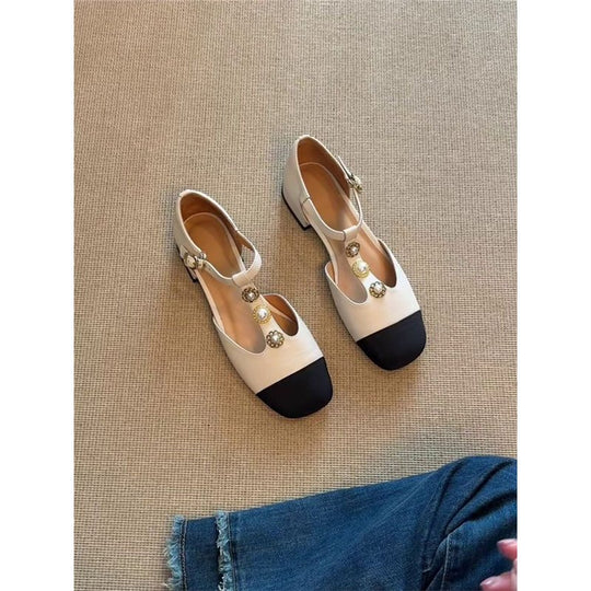 Damen elegante Slingback Ballerinas mit dekorativen Perlenakzenten EB