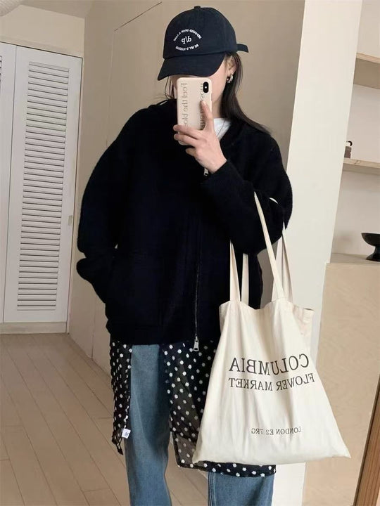 Damen Casual Oversized Strickjacke mit Kapuze und Taschen EB
