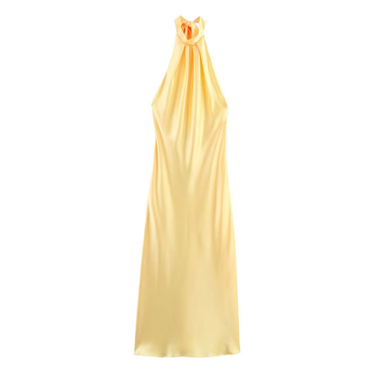 Damen Elegantes Maxikleid mit schimmerndem Wasserfallausschnitt und figurumspielendem Schnitt EB