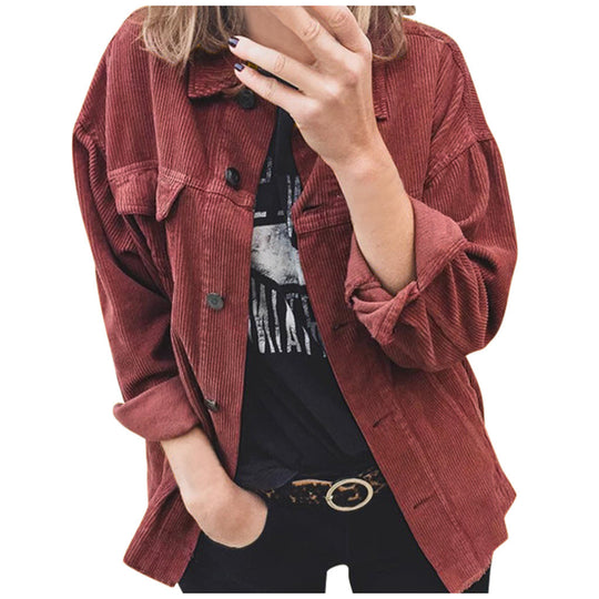 Damen nan Oversize Cordjacke mit aufgesetzten Taschen und klassischer Knopfleiste EB