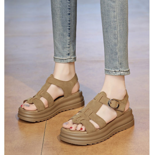 Damen Komfortable Keilsandalen mit modischem Riemendesign EB
