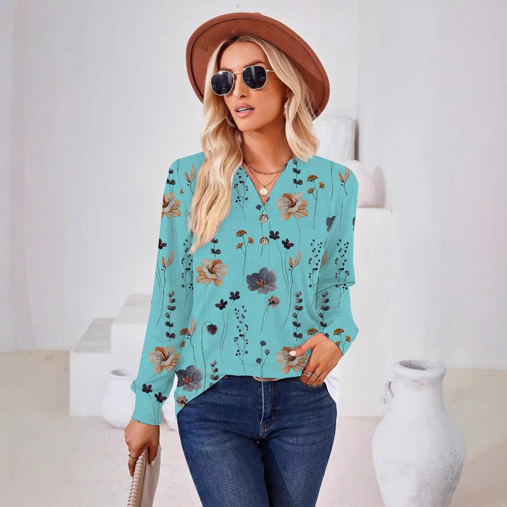 Damen Langarm-Bluse mit floralem Druck und Knopfleiste EB