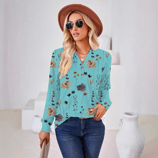 Damen Langarm-Bluse mit floralem Druck und Knopfleiste EB