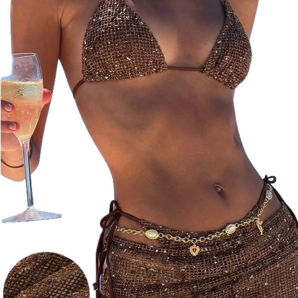 Damen Triangel-Bikini mit Wickelrock und verstellbaren Trägern EB