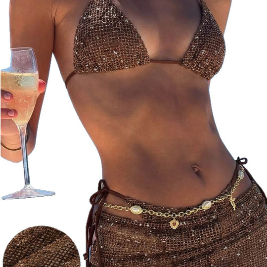 Damen Triangel-Bikini mit Wickelrock und verstellbaren Trägern EB