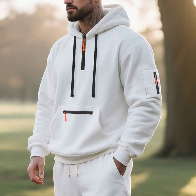 Herren nan funktionaler Kapuzenpullover mit kurzem Frontreißverschluss, wasserabweisenden Zippern und Utility-Ärmeltasche EB