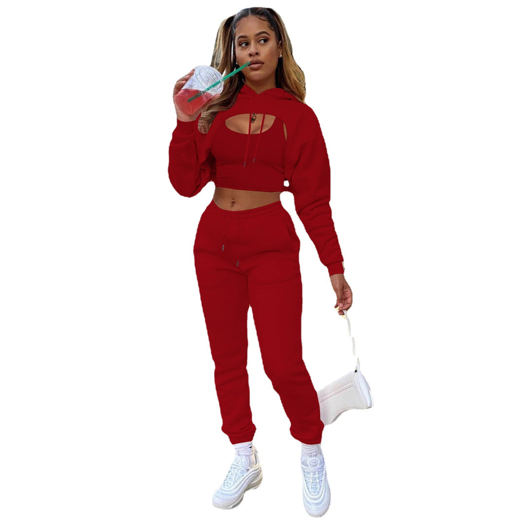 Damen Sportlicher Zweiteiler mit cropped Hoodie und bequemen Jogginghosen EB