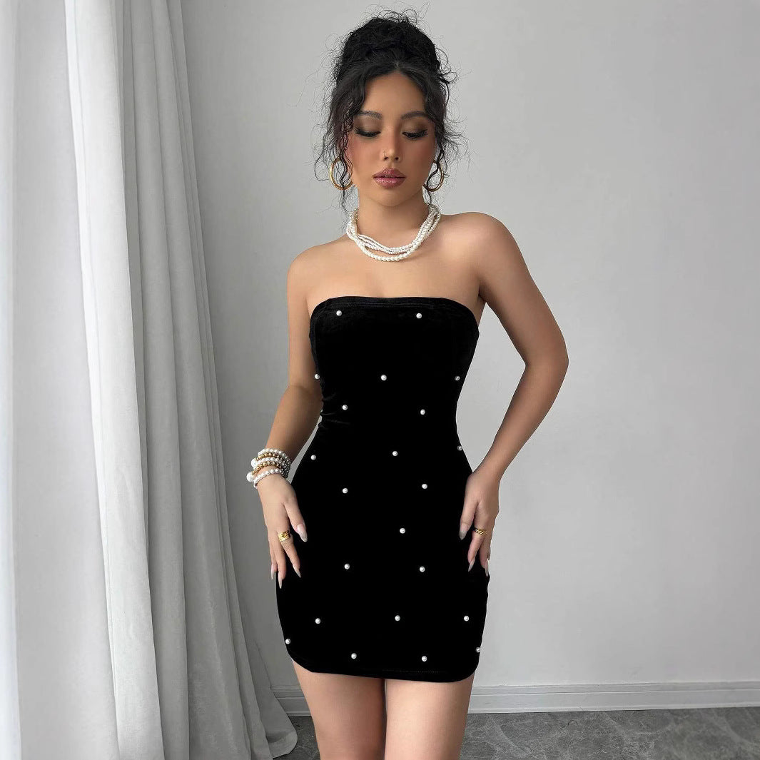 Damen Figurbetontes Abendkleid mit Perlenapplikationen EB